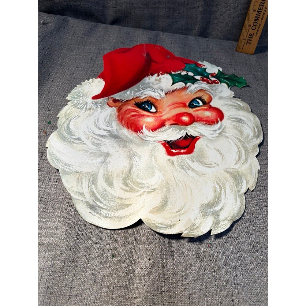 vintage mid-century Carrington Lithograph company die-cut cardboard Santa Claus